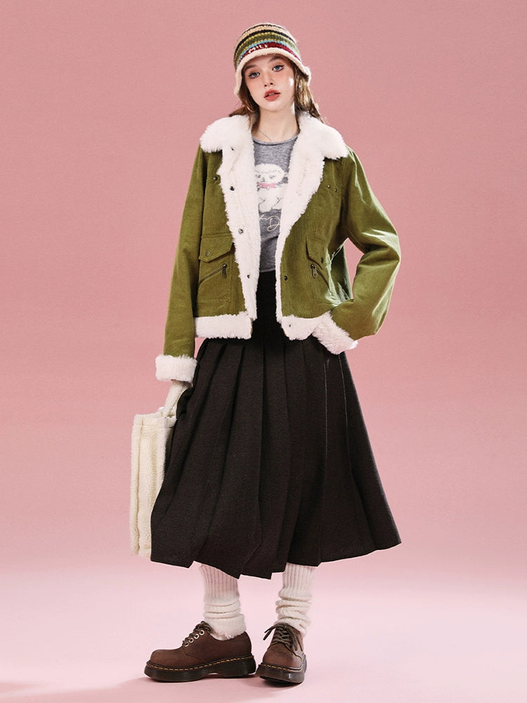 IMONE Vintage College Corduroy Square Collar Jacket