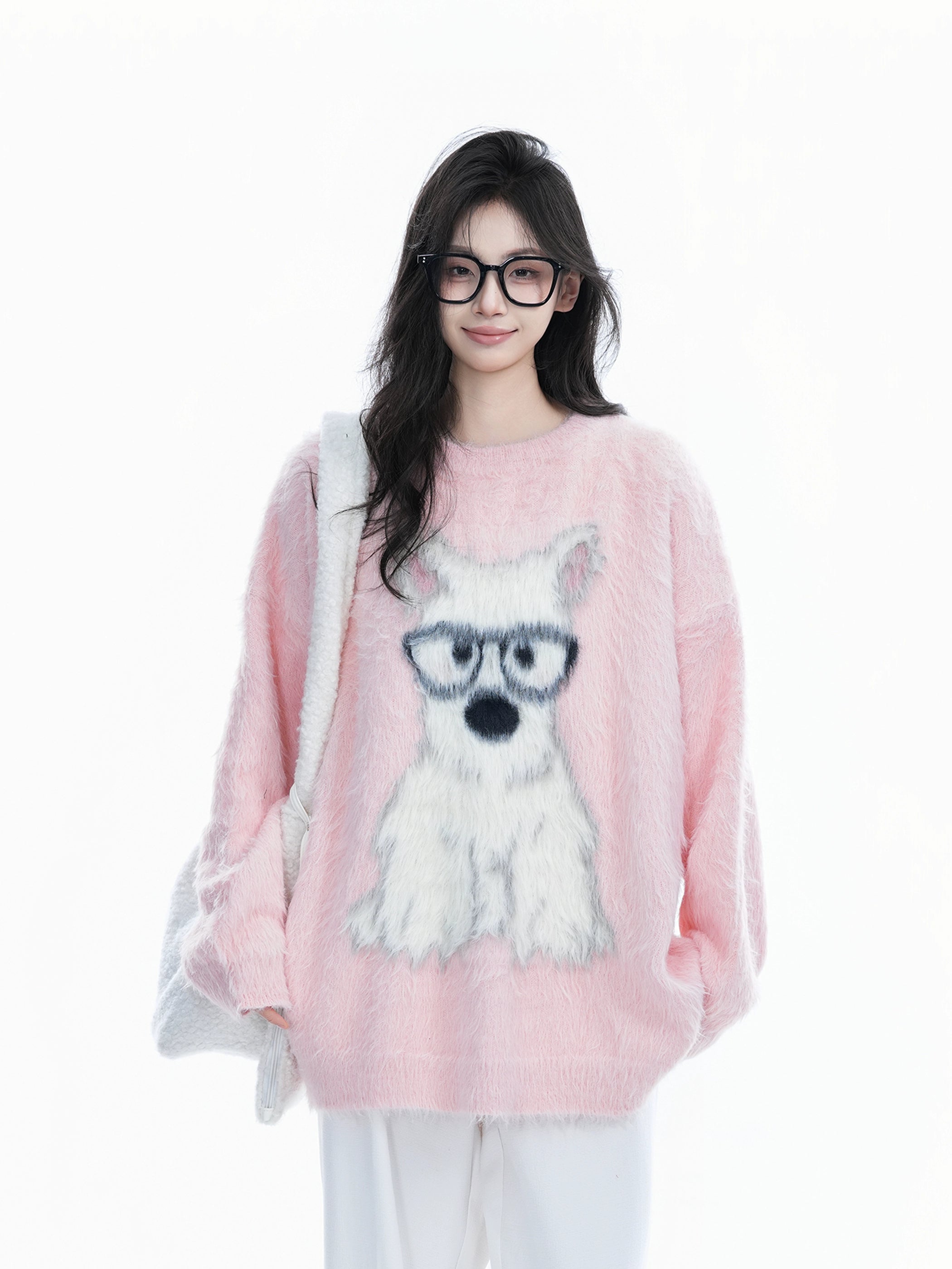 Zuocisankon Cute Puppy Jacquard Soft Waxy Knitted Sweater