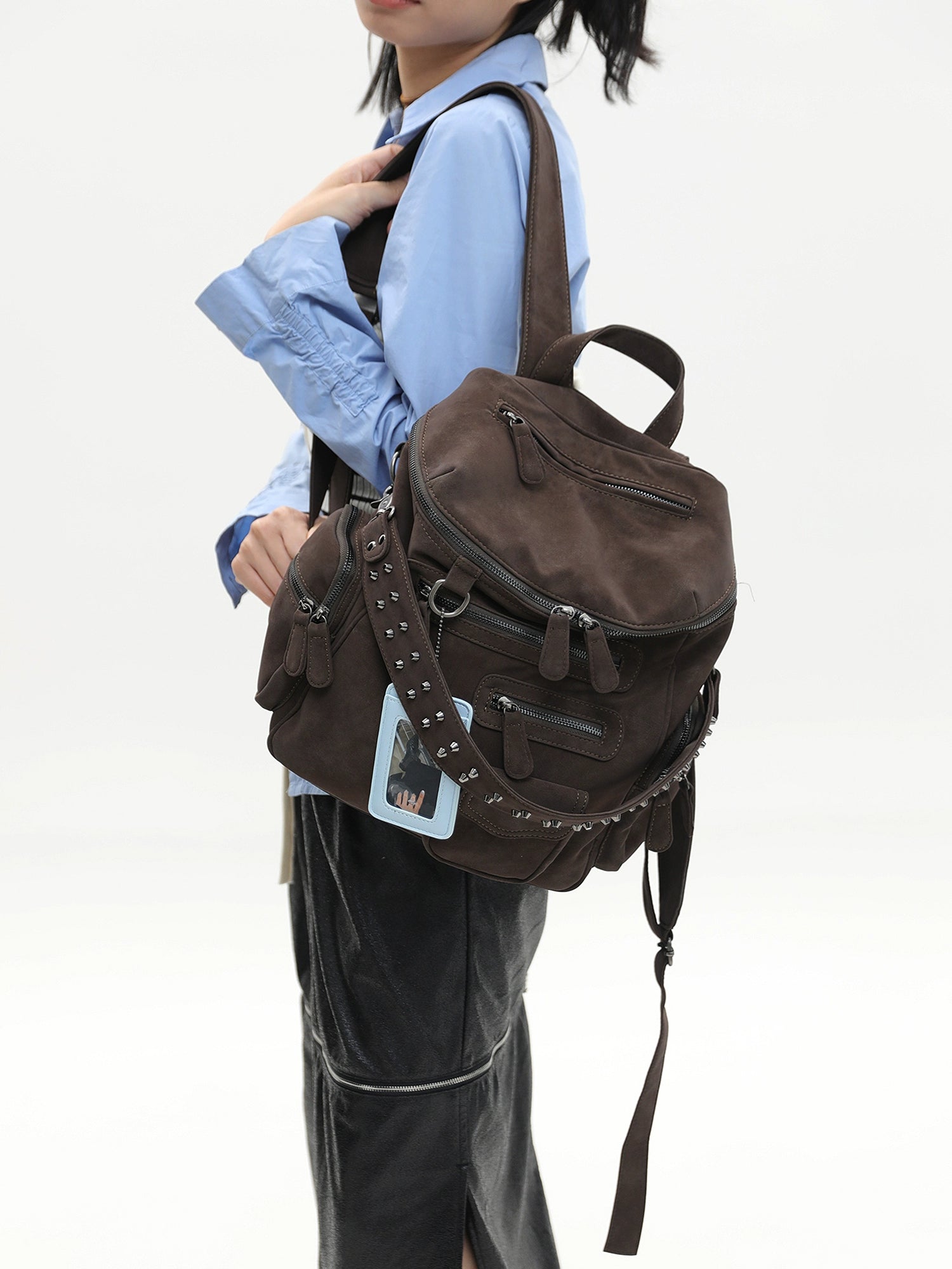 JANDRESS Multi-pocket Zipper Rivet Locomotive Backpack