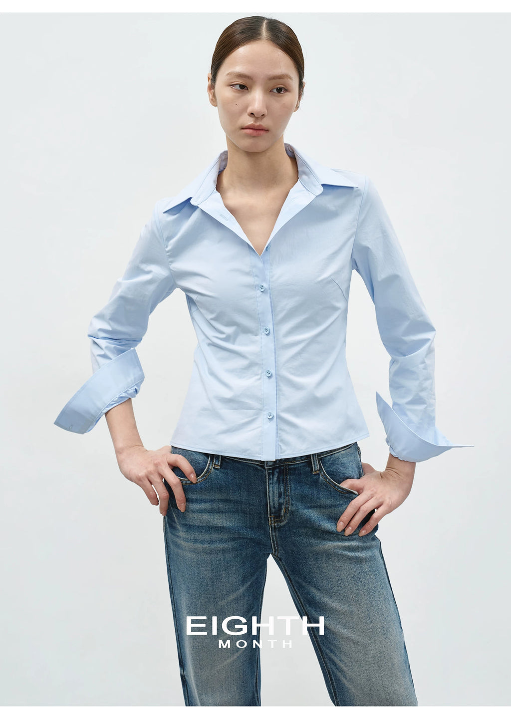 EIGHTHMONTH Waist V-neck Slim Shirt