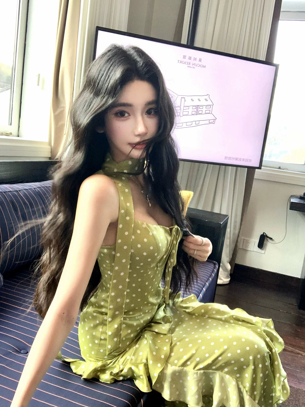 Barb Chill Polka Dot Suspender Dress