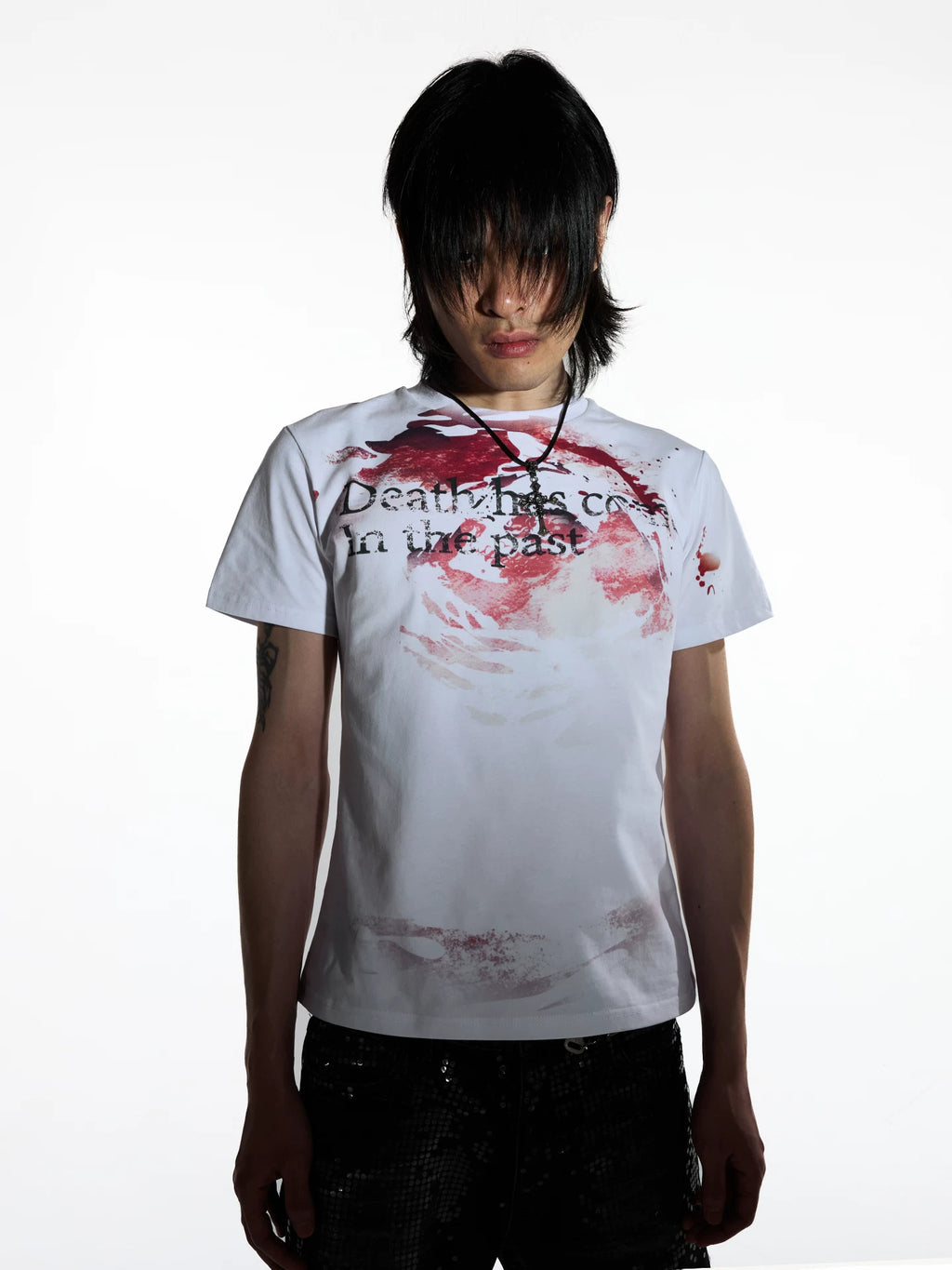 NightLab Blood Stained White Ink Print Front Shoulder Tee
