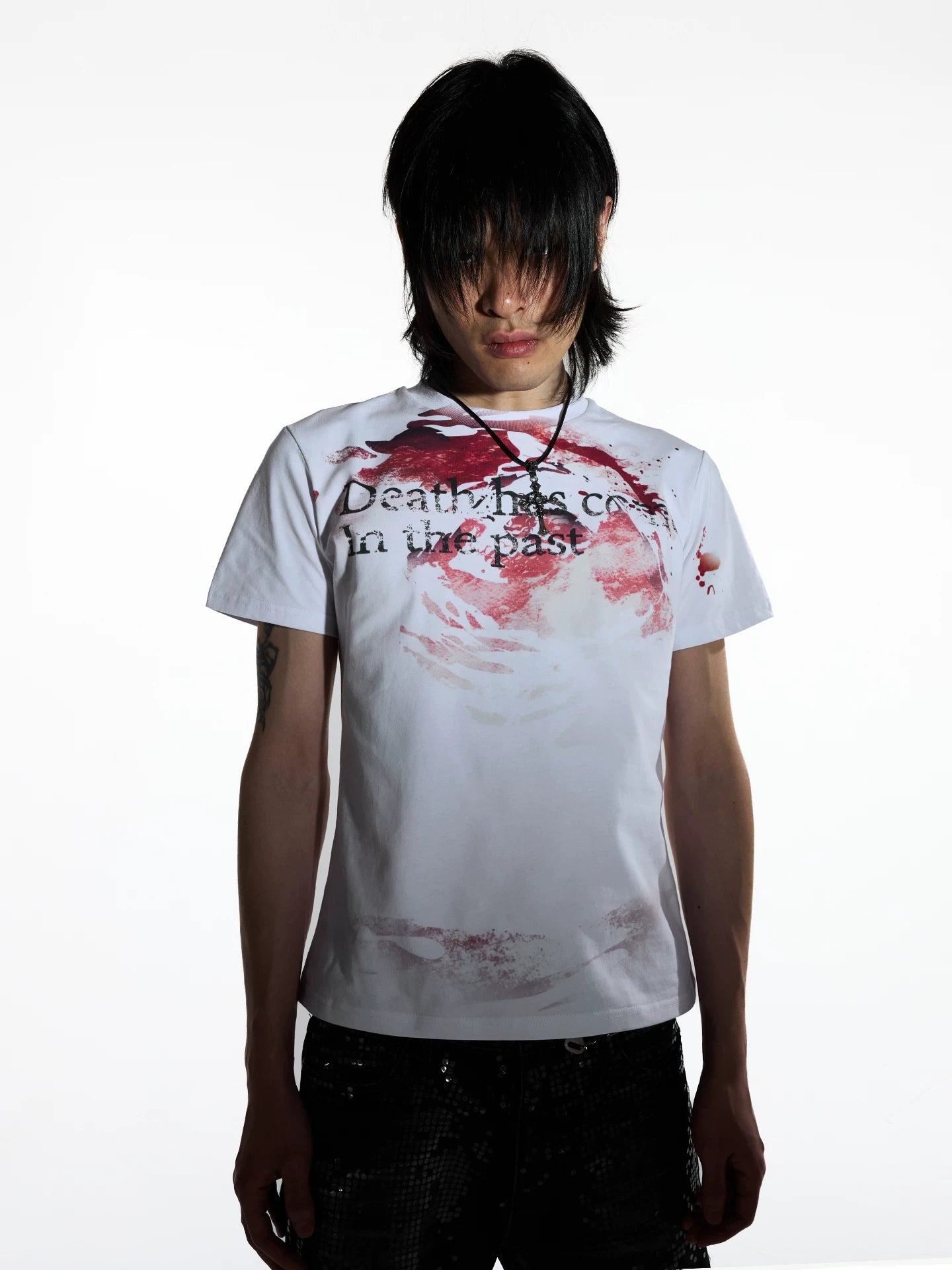 NightLab Blood Stained White Ink Print Front Shoulder Tee
