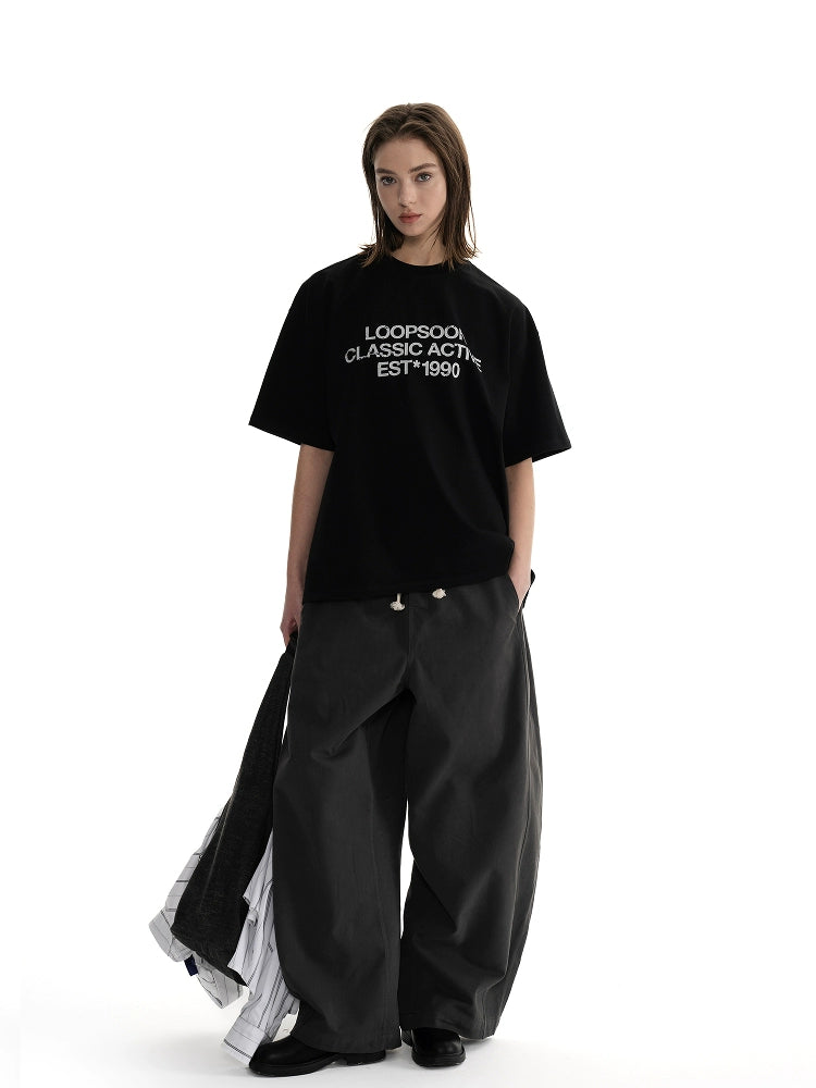 Loopsoon Crew Neck Three-line Printed Versatile Tee