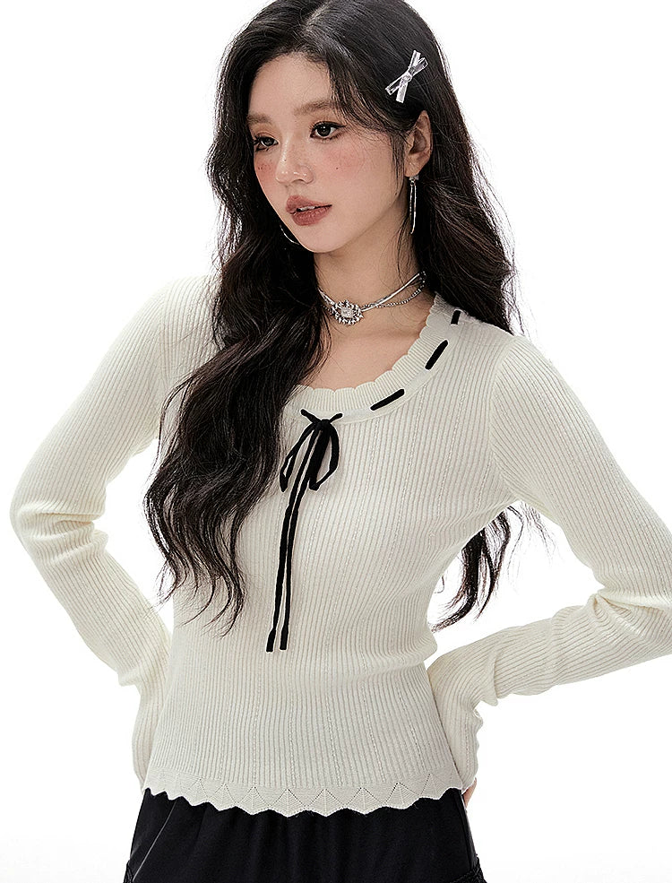 Imone Contrasting Straps Slim Stitching Sweater