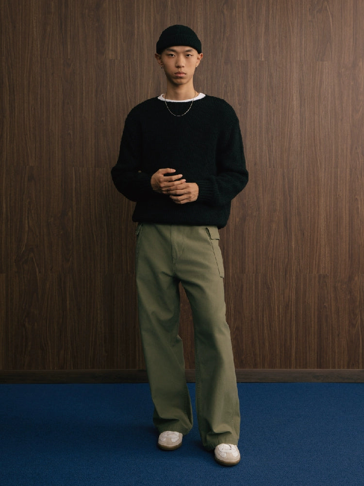 SUPERTOFU Wide Neckline Soft Thick Needle Pullover