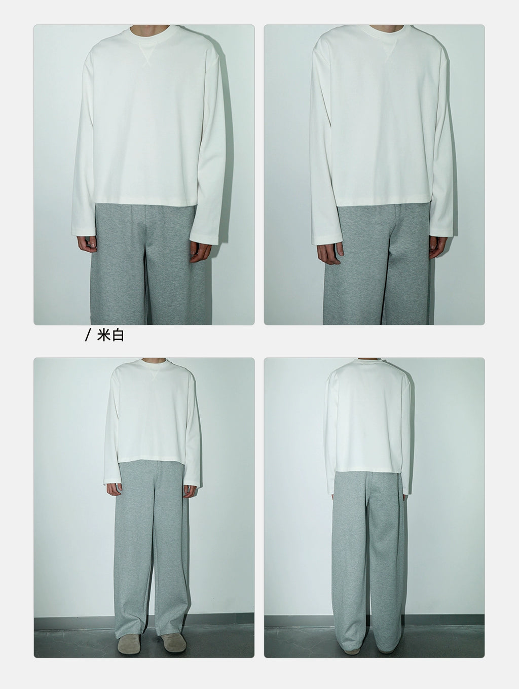 PLUS NO LOGO Casual Bamboo Pattern Round Neck Long Sleeve