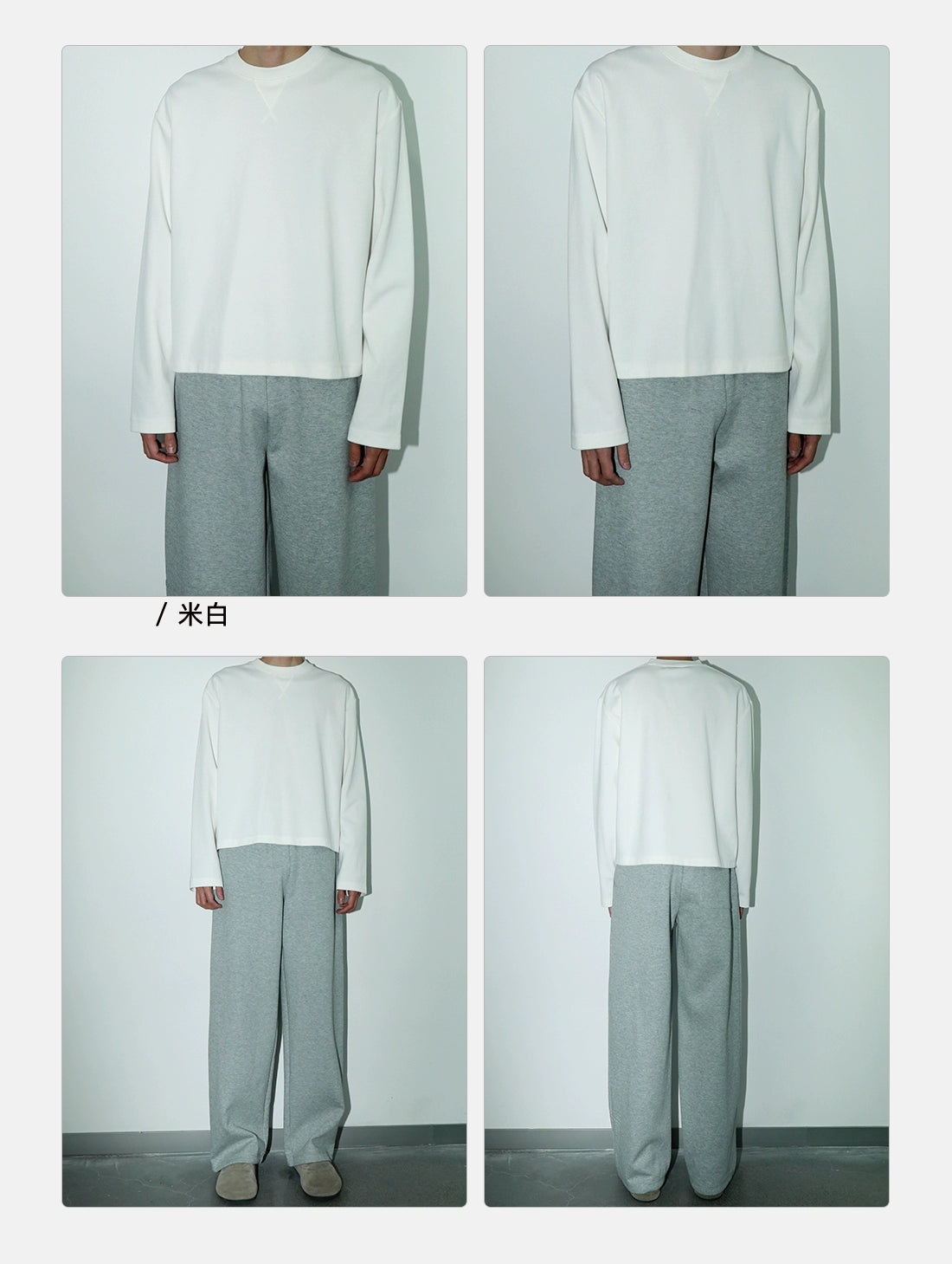 PLUS NO LOGO Casual Bamboo Pattern Round Neck Long Sleeve