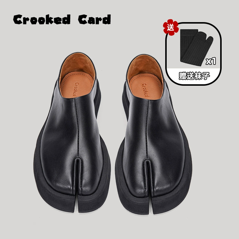 CROOKED CARD Leather Platform Split-toe Shoes