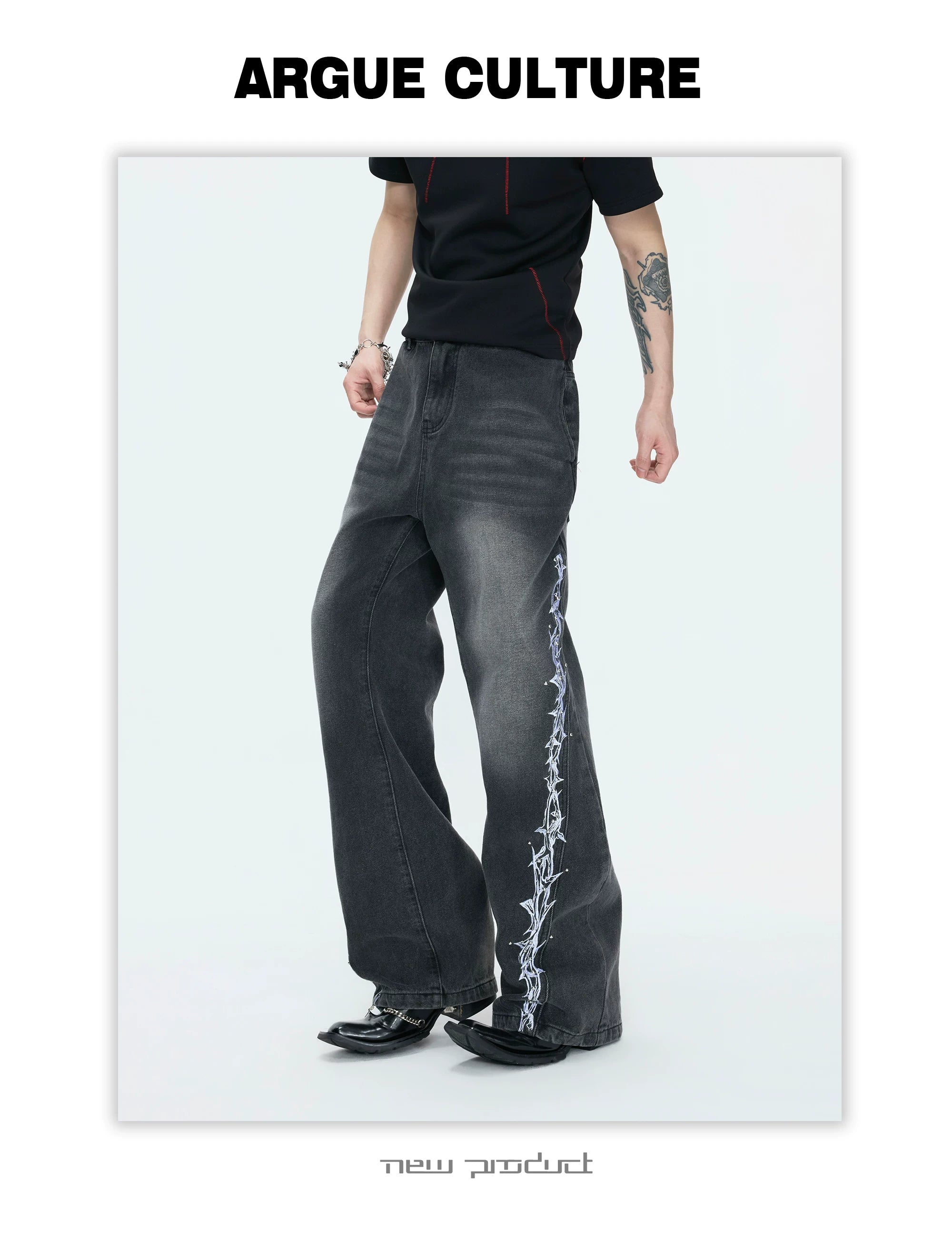 ArguECulturE Embroidered Straight-leg Loose Jeans