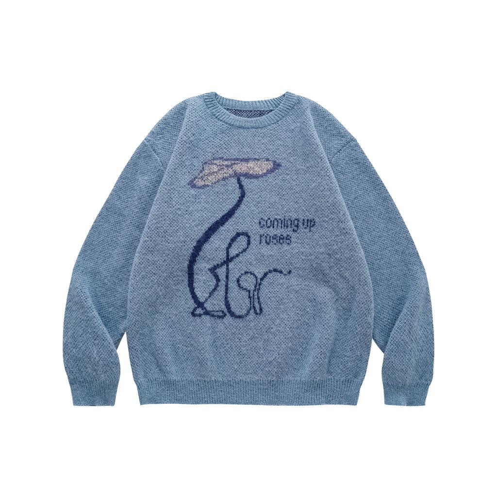 LR MADE Line Floral Warm Crew Neck Sweater Knitted Sweater