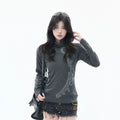 Zuocisankon High Neck Slim Fit Hot Diamond Long Sleeves