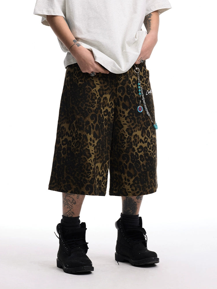 CoosRetro Retro Logo Embroidered Leopard Cropped Pants