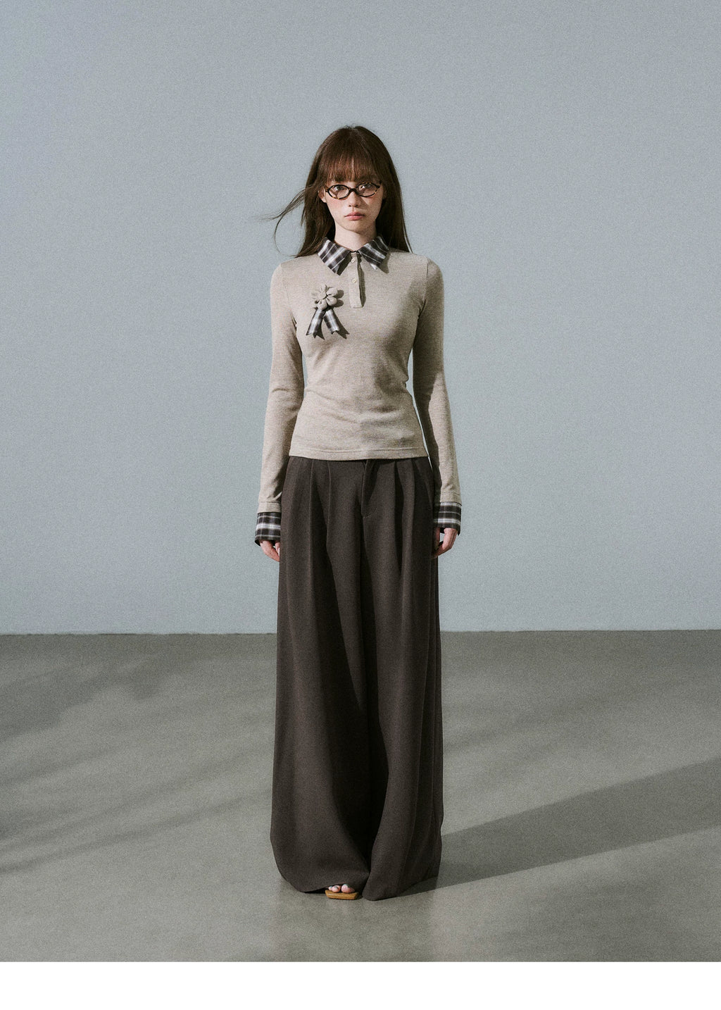 LOST FOREST Versatile Slim Low-rise Wide-leg Trousers