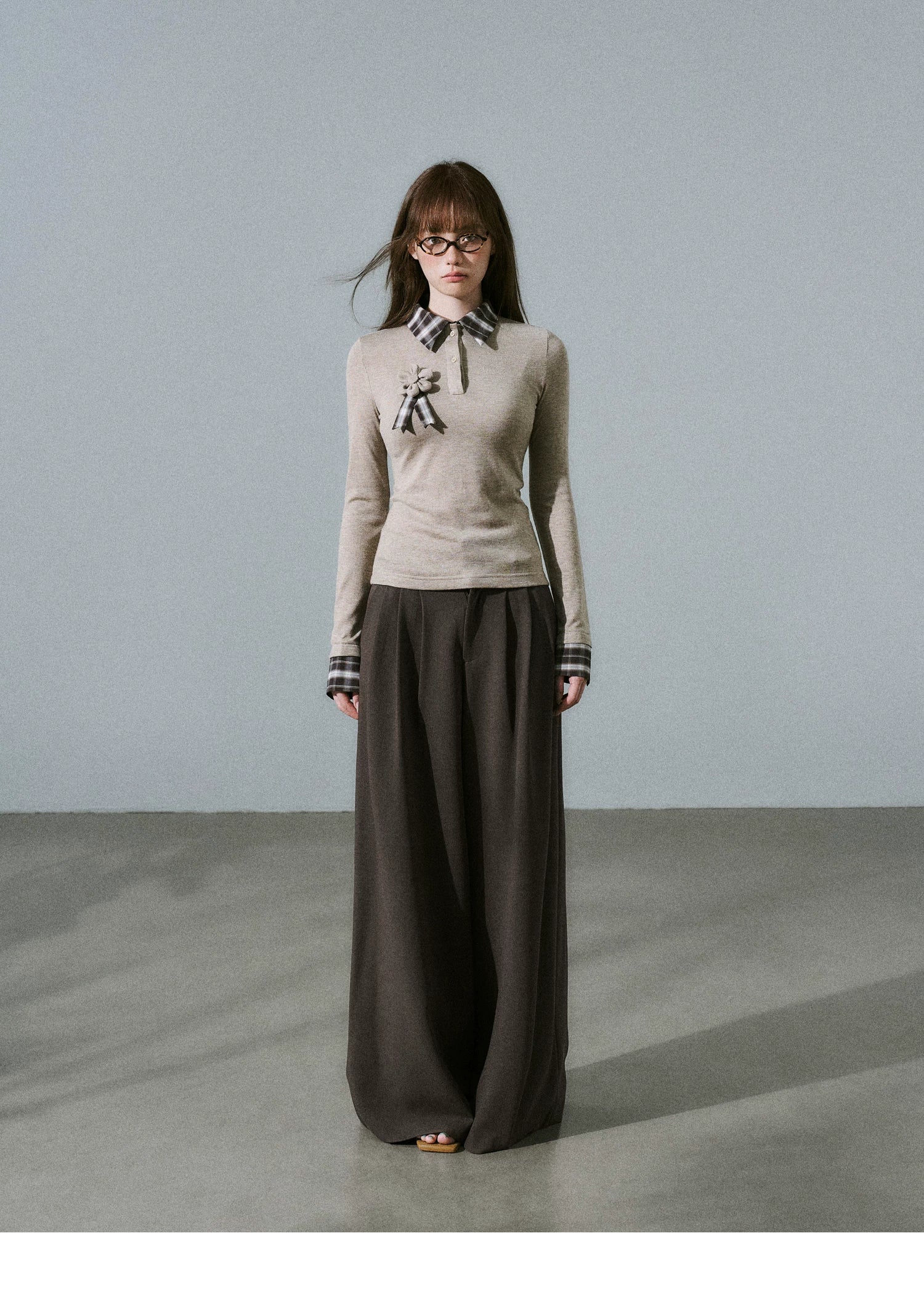 LOST FOREST Versatile Slim Low-rise Wide-leg Trousers