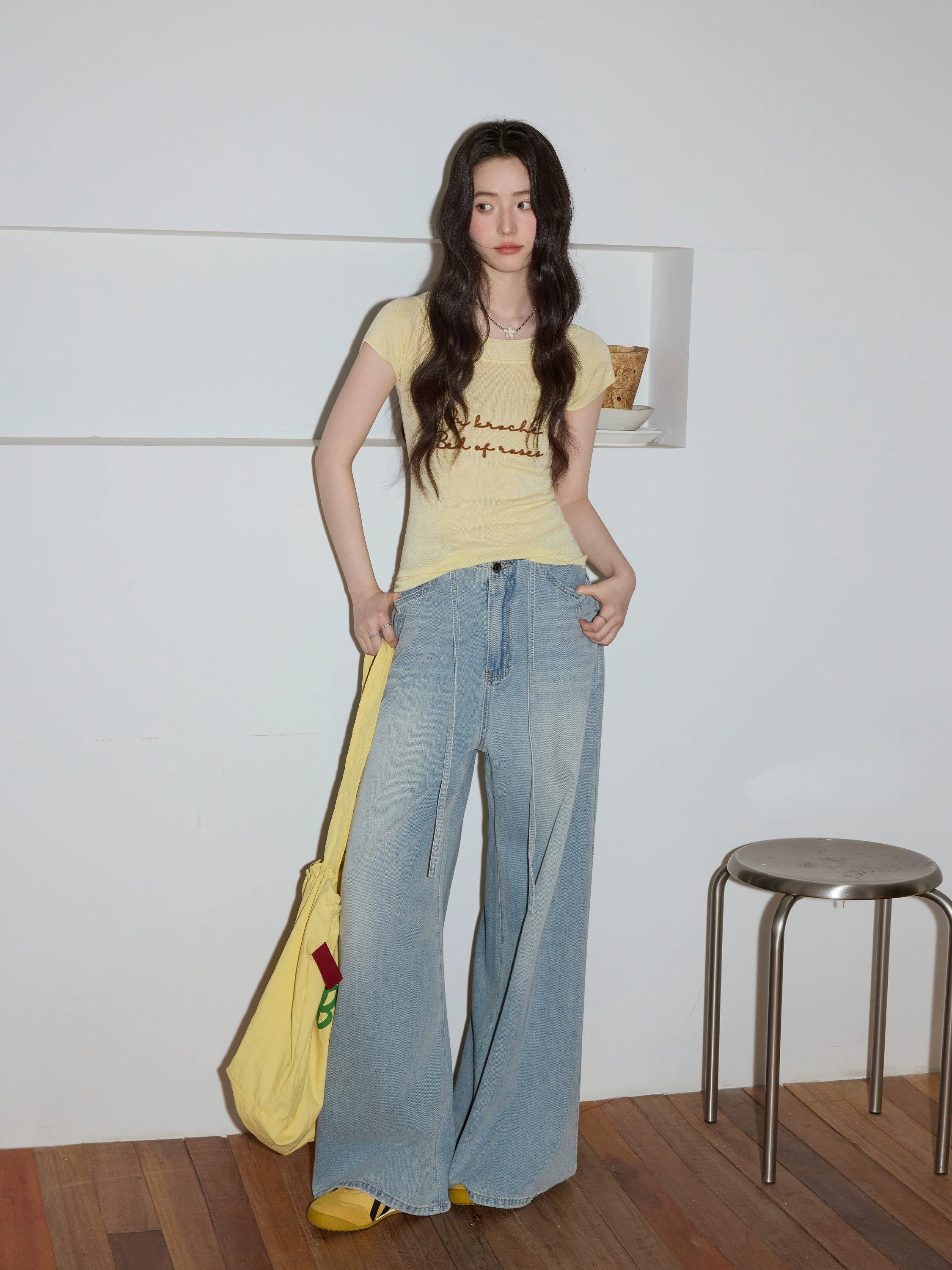 XUJING Crew Neck Embroidery Knitted Slim Tee
