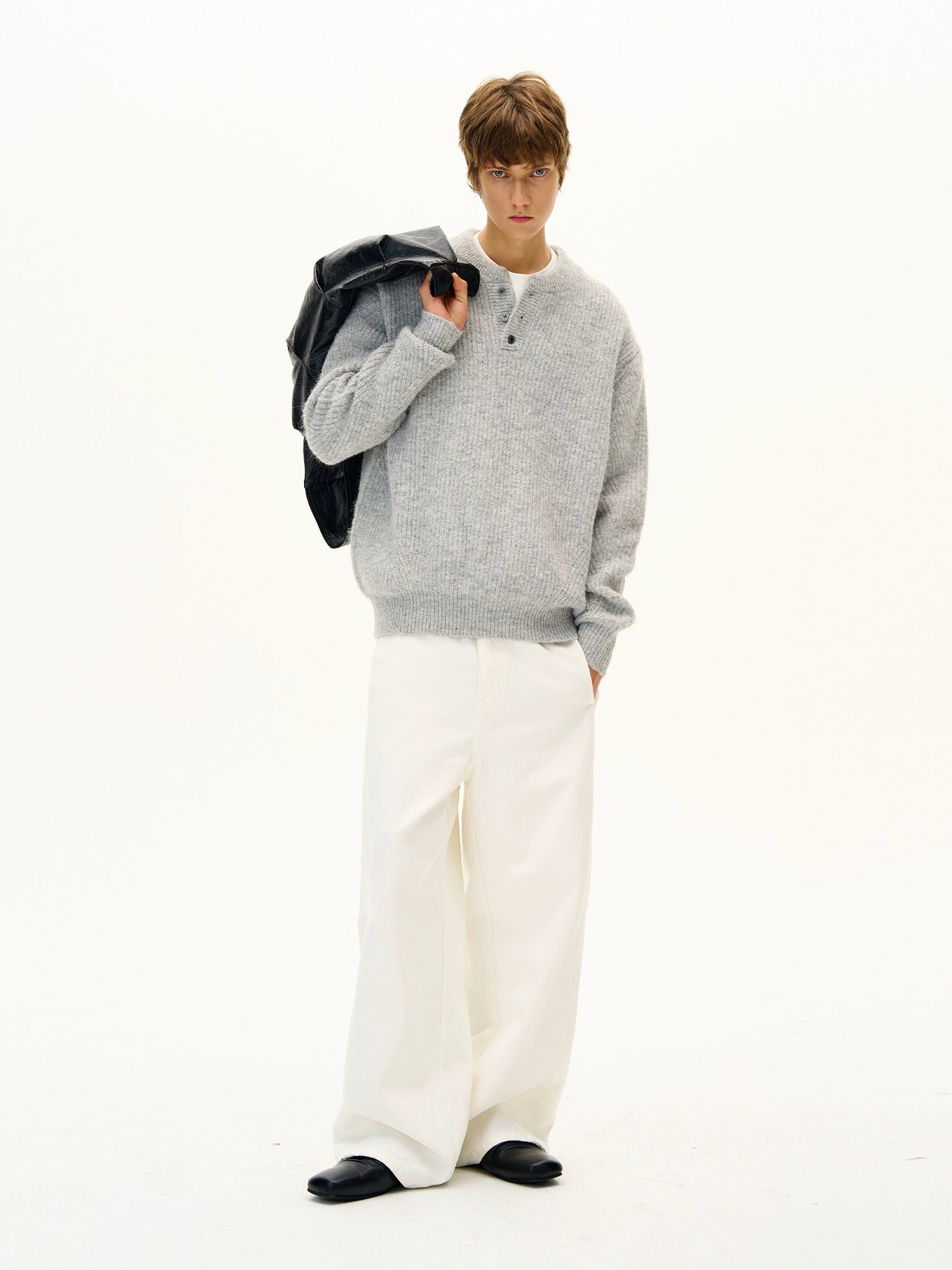 MADWITCH Henry Collar Lazy Wind Knitted Sweater