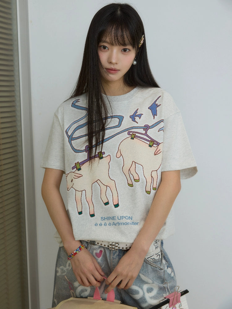 EeeeArtmonster Loose Graffiti Lamb Tee