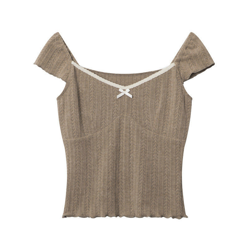 Nariele Summer French Retro Large Square Neck Women's ins Bow Tie Puff Sleeve Top