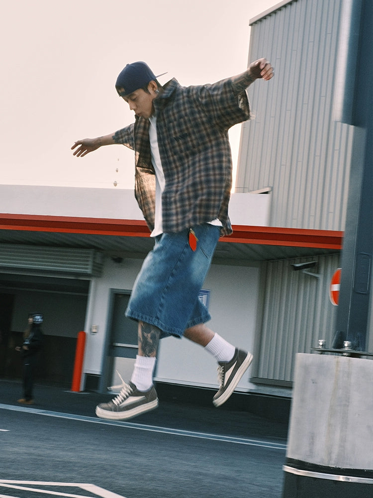 CoosRetro Contrasting Casual Plaid Short-sleeved Shirt