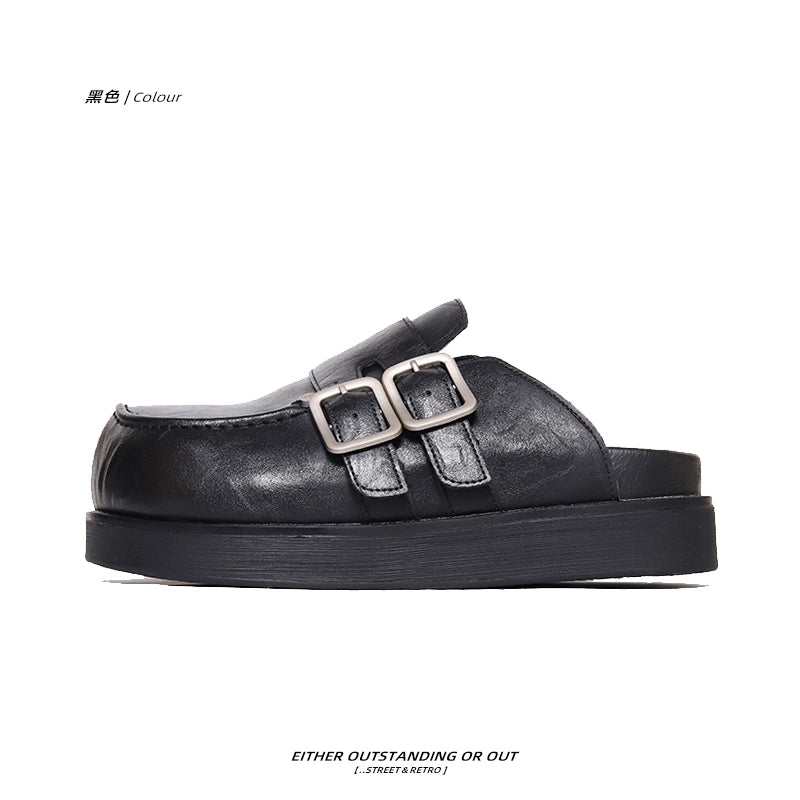 SHENLV STUDIO Double Buckle Big Head Thick Sole Heightening Birkenstocks