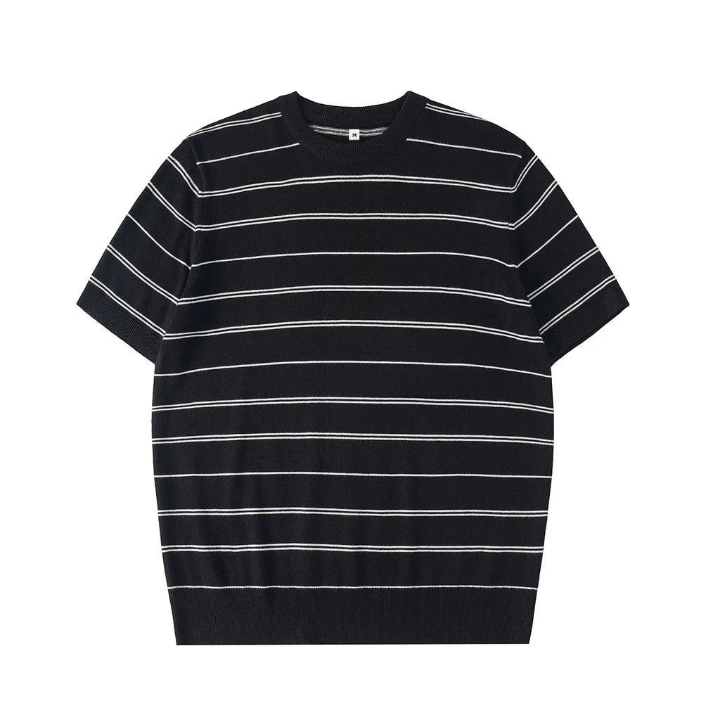 LR MADE Cuff Hem Tightened Knitted Striped Tee