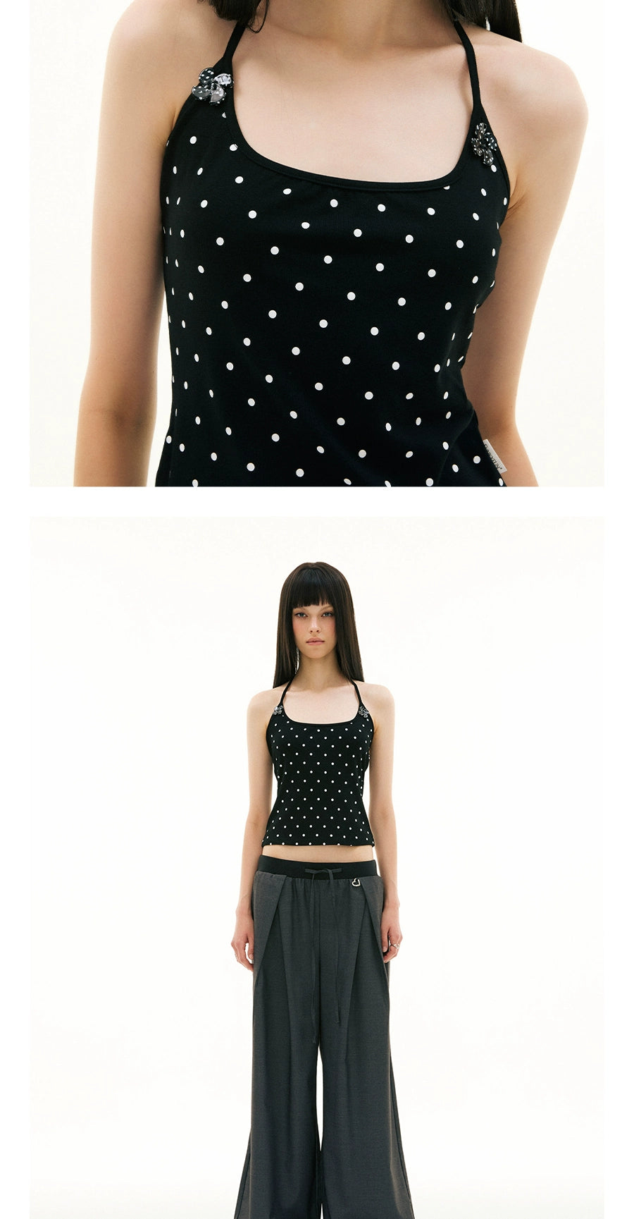 FUNKYFUN Full Printed Polka Dot Button Neck Sling Vest