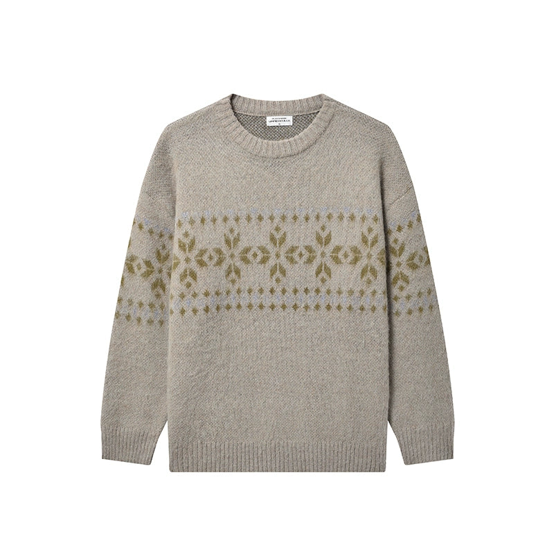 LIMPIDOCULUS Rhombus Totem Loose Jacquard Crew Neck Sweater