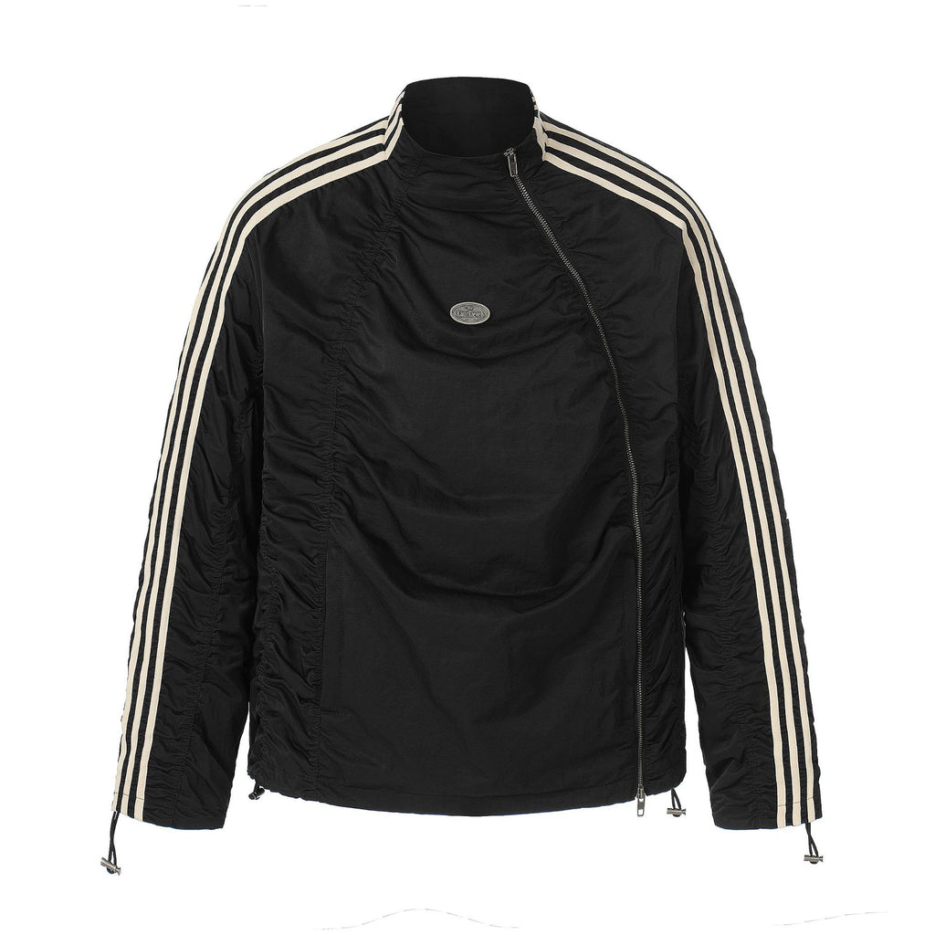 11KN 11K Nylon Zip-Up Jacket with Striped Embroidery
