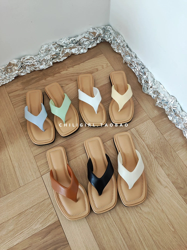 CHILIGIRL Square Head Non-slip Flat Bottom Pinch Slippers