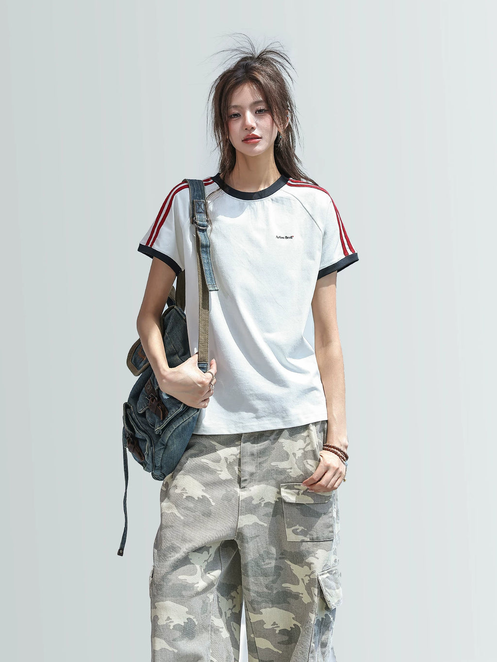 CHANT2nd Striped Splicing Short Tee