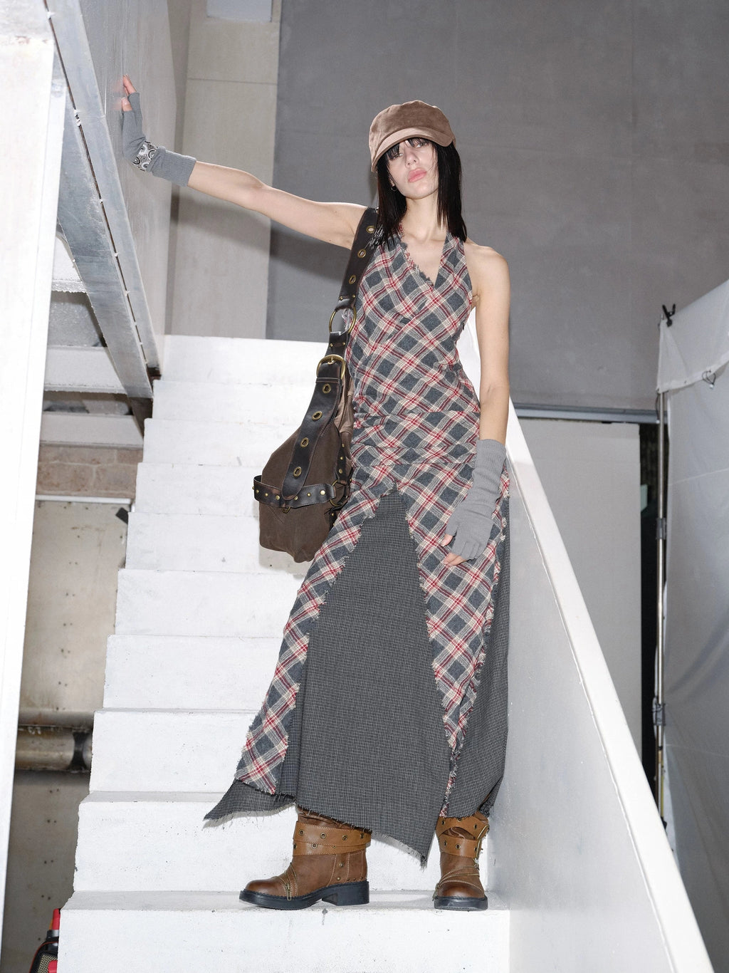 2th Desire Vintage Checkered Neck Dress