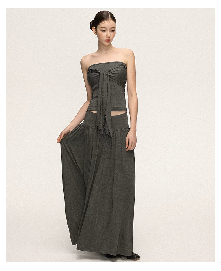Anna Aneae Temperament Waist Thin Tube Top Skirt Suit
