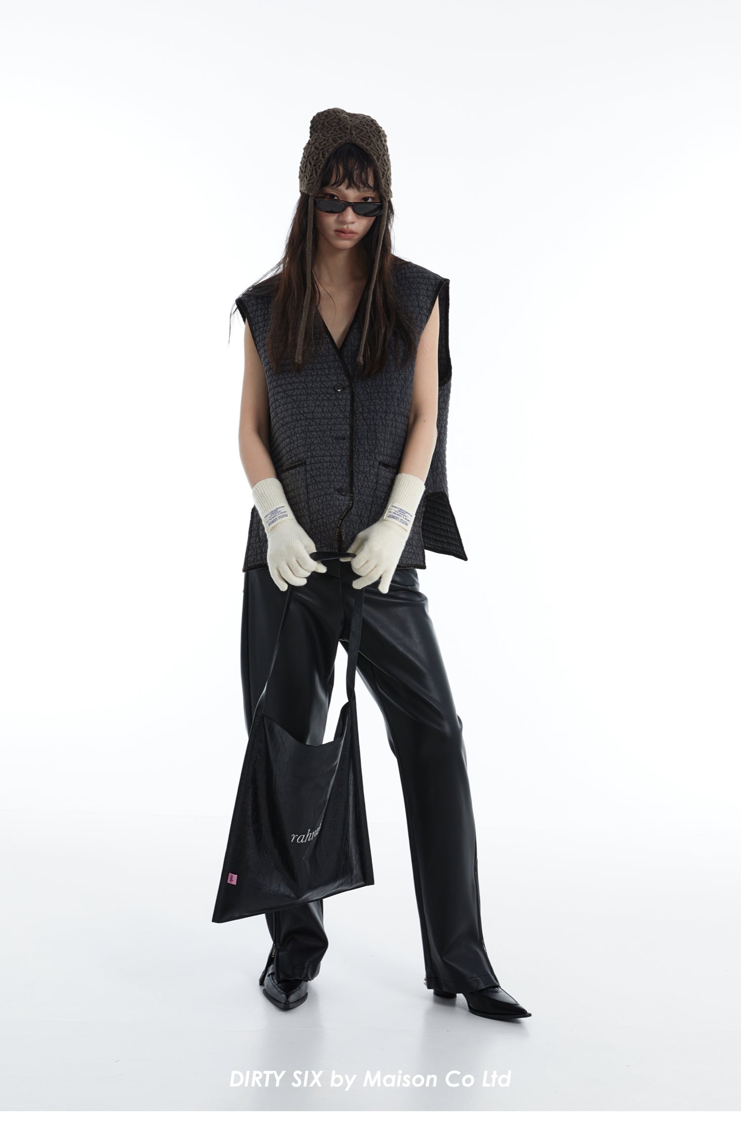 DirtySix "rahrah!" bag 5 colors contrasting embroidery thread soft leather tote bag