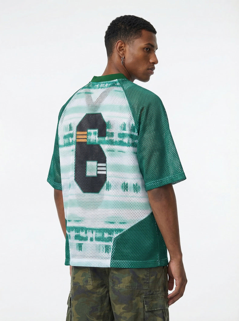 Inflation V-neck Contrasting Splicing Digital Printing Tee