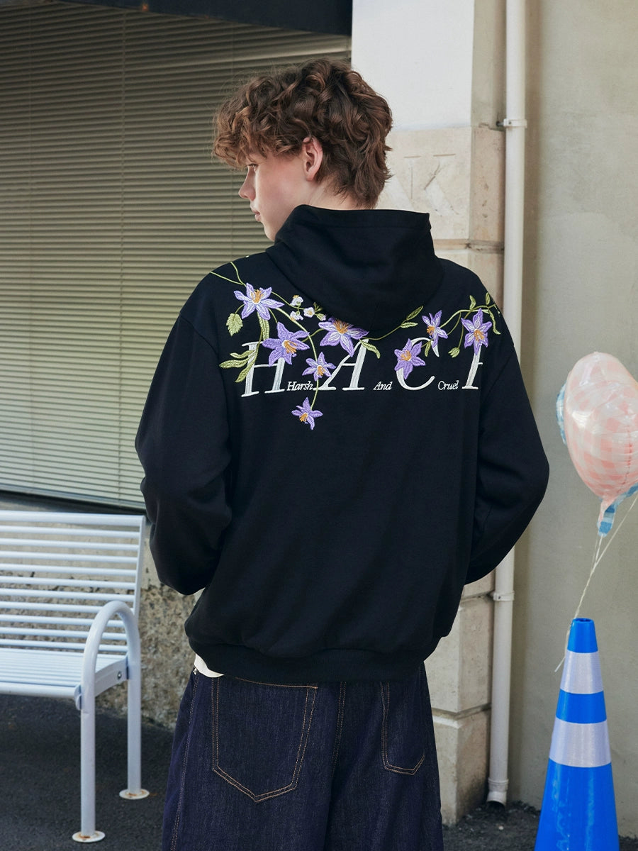 HACR Violet Flower Embroidered Hooded Sweater