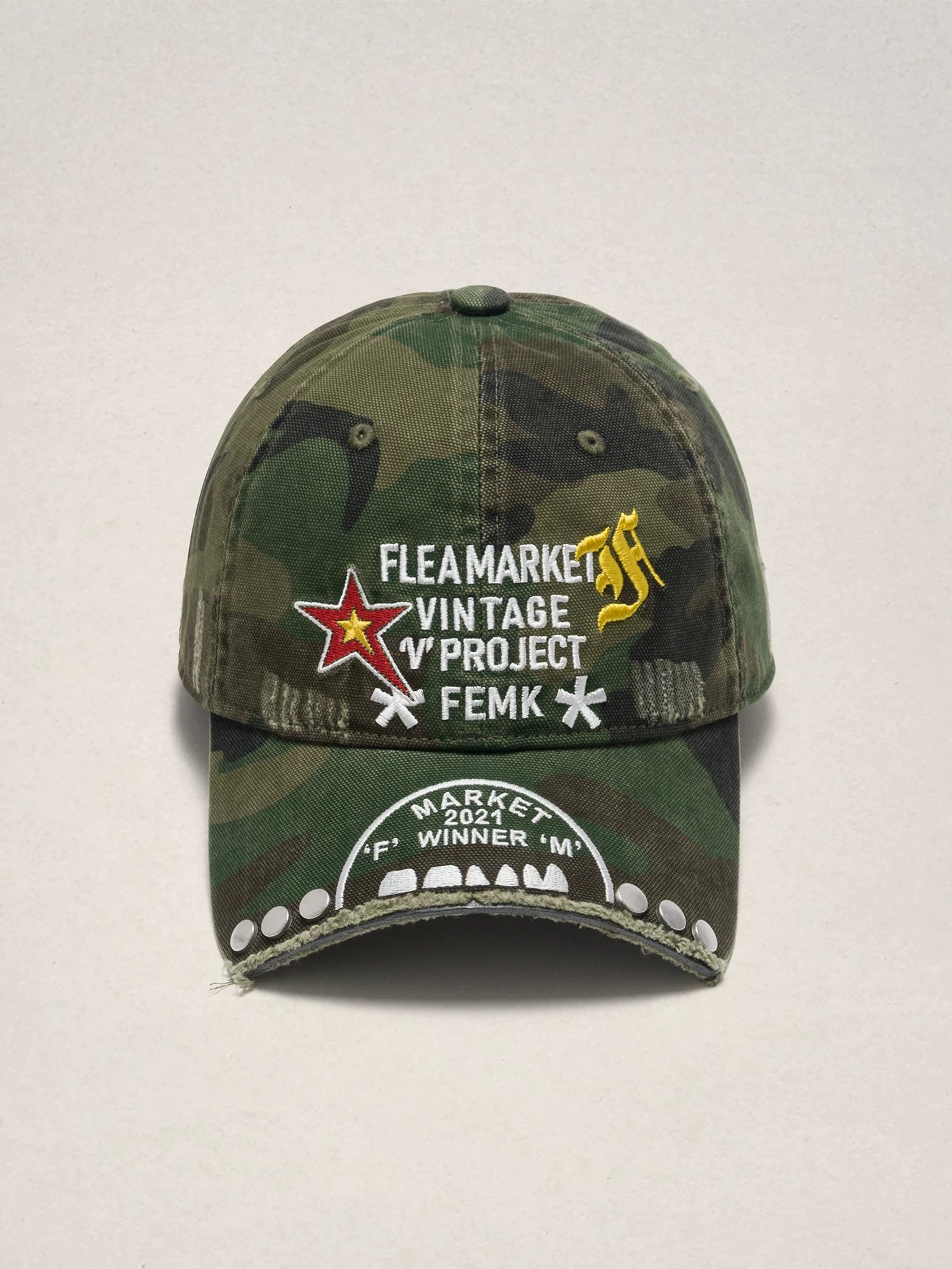 Fleamarket Vintage Frayed Burr Rim Versatile Embroidered Baseball Cap