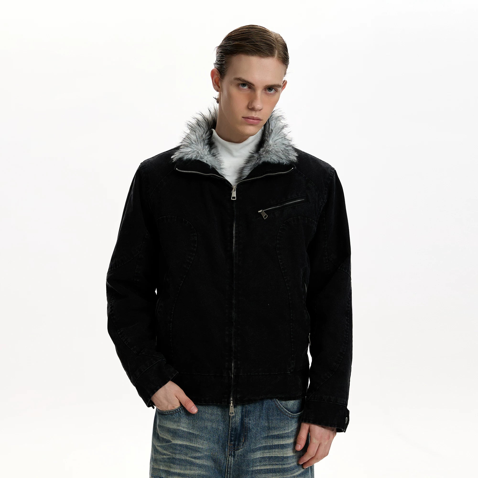 A PUEE Vintage Thickened Fleece Warm Short Jacket