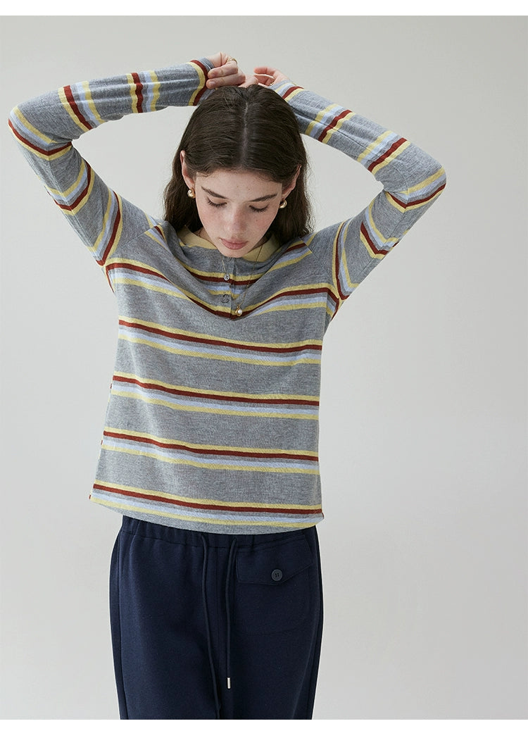 VOOE Contrasting Stripes Loose Casual Long Sleeves
