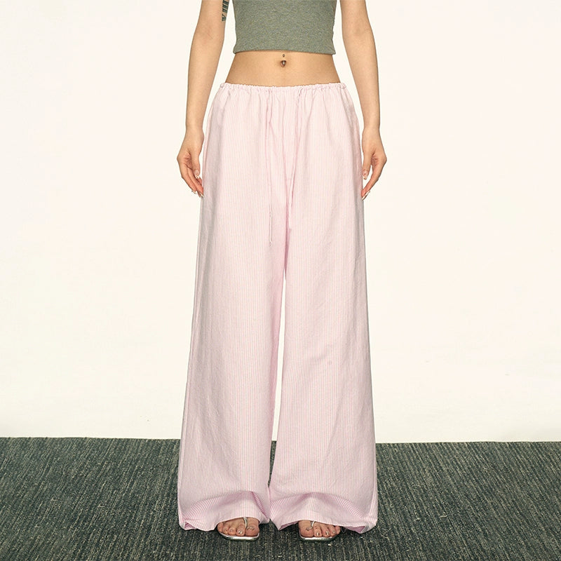 Aaisup Striped Versatile Drawstring Casual Pants