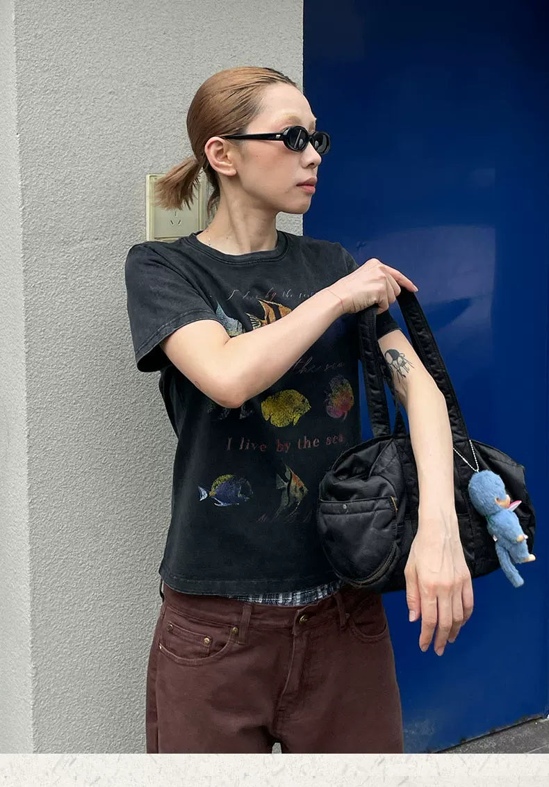 MMBBT Crew Neck Front Shoulder Versatile Cropped Tee