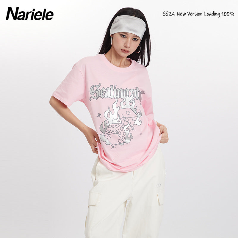 Nariele Fun Print Crew Neck Versatile Tee