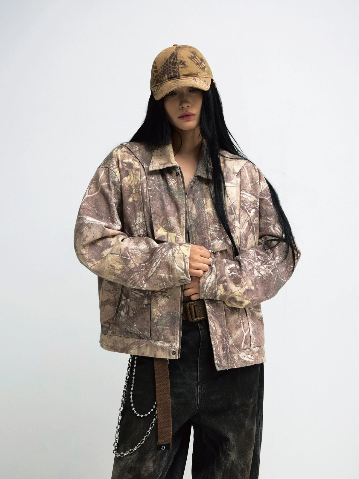 PEOPLESTYLE Camouflage Dead Wood Branch Lapel Tooling Jacket
