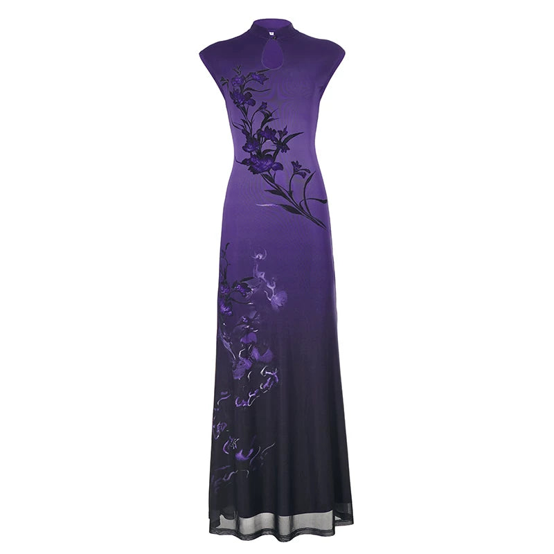 FUNOFF Retro Floral Gradual Change Cheongsam Dress