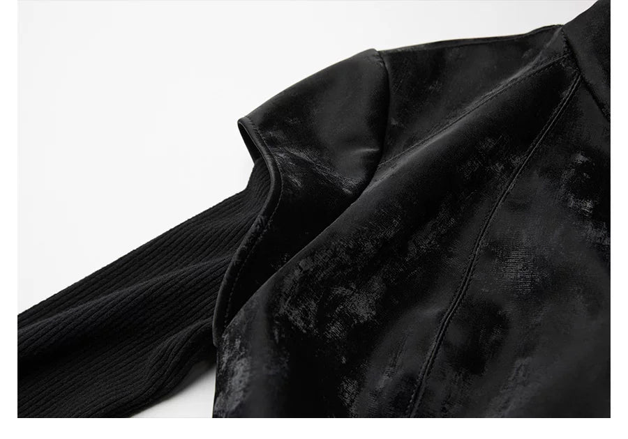 INDULGE Leather Fake Two-piece Pleated Waist Dress