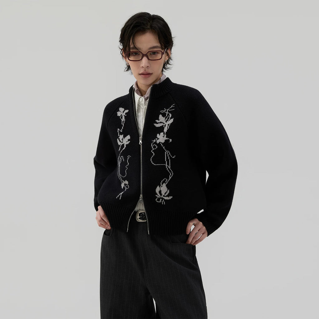 Sameuoo Sleeve Jacquard Sweater Cardigan