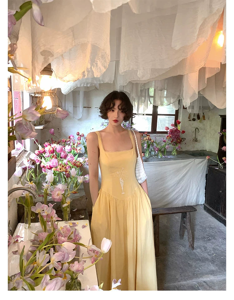 KELIFAN Vintage Lace Edge Waist Dress