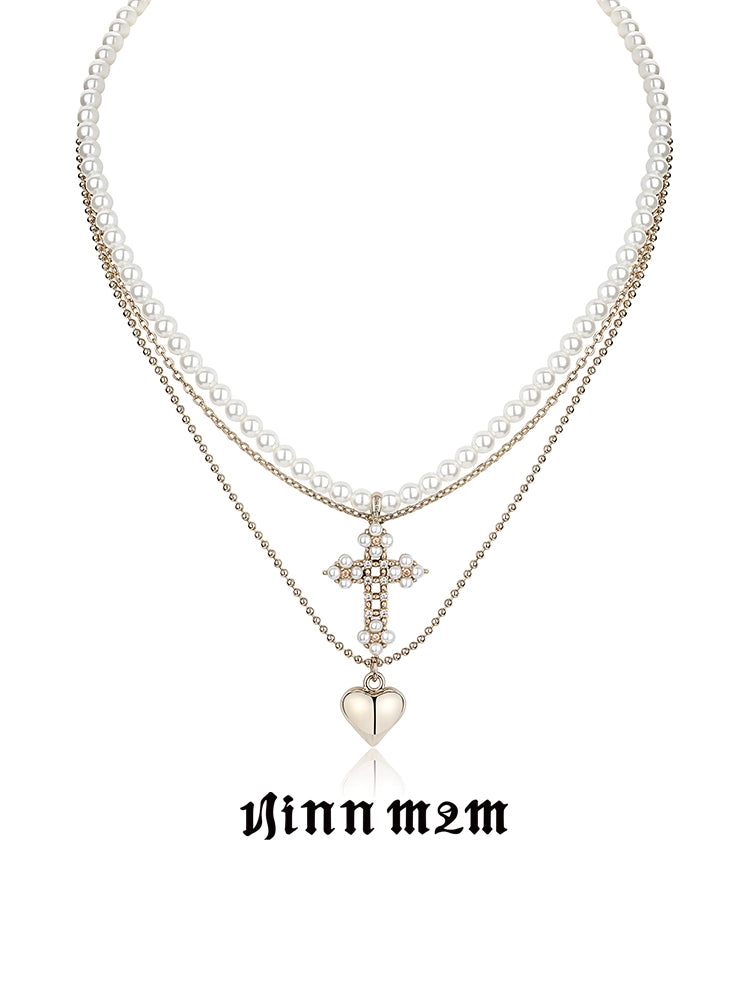1JINN Love Pearl Cross Clavicle Chain