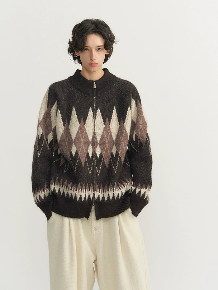 CARPEM Diamond Zip-up Turtleneck Sweater