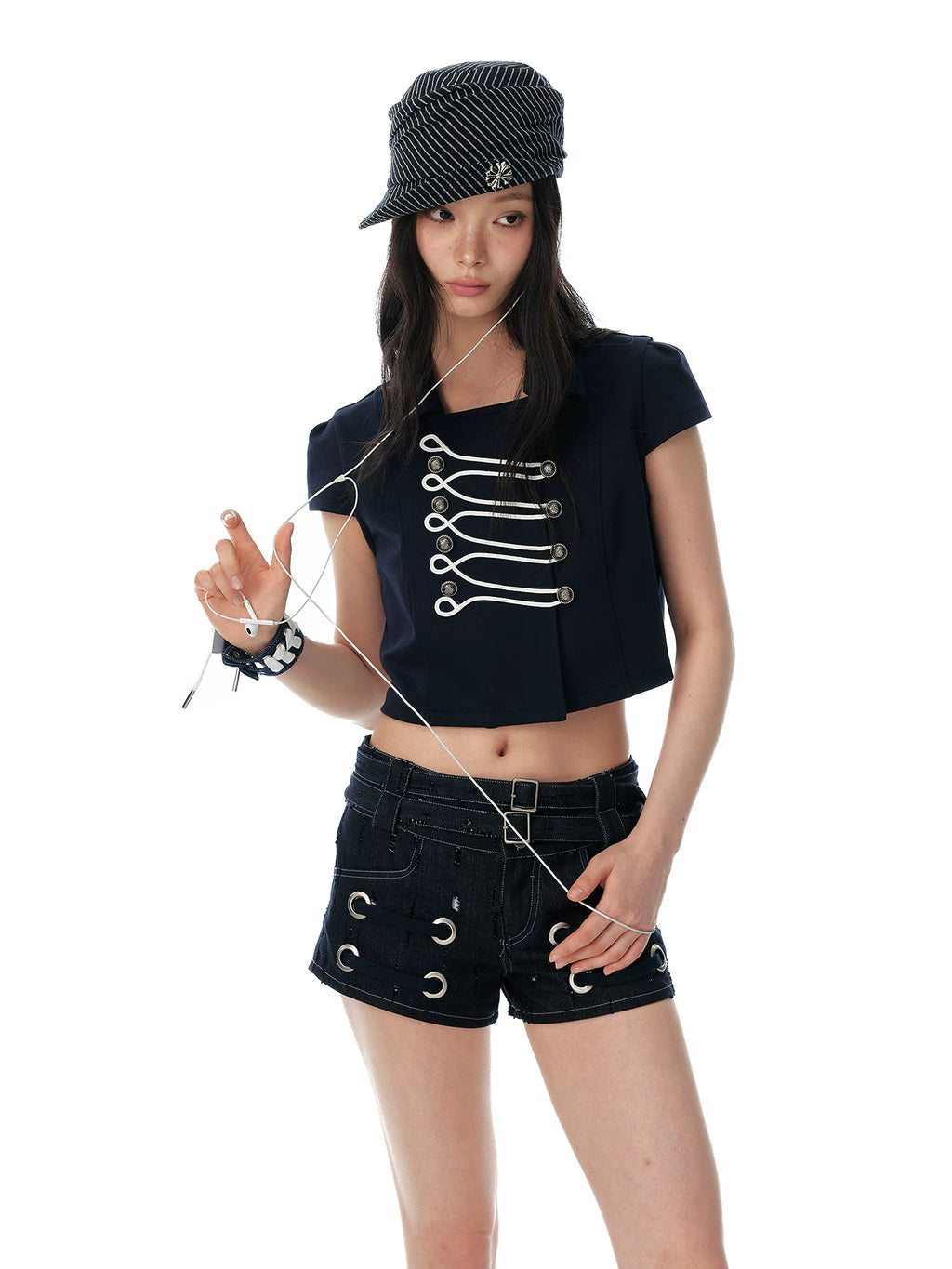 JIKOO Double-breasted Lapel Waist Short Shirt